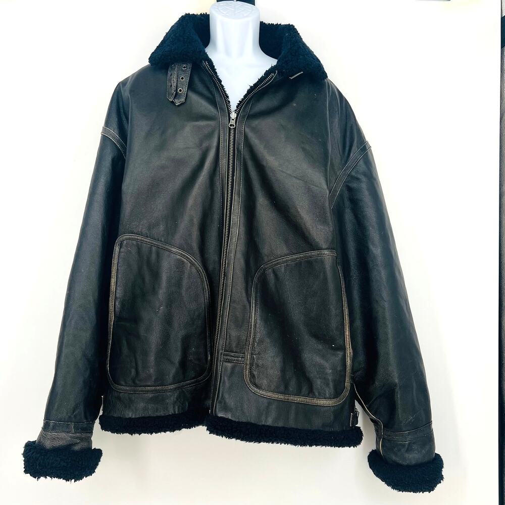 VTG WILSONS LEATHER Men's XXL Fleece Lined Leather Coat Bomber Moto Winter